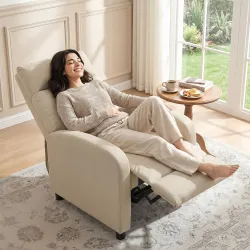 Sillón Relax Reclinable Manual hasta 155º Apertura Push con Reposapiés Respaldo Alto Acolchado Grueso Beige - Ogal.Es