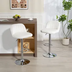 Juego de 2 Taburetes de Bar Taburetes Altos de Cocina con Altura Ajustable Asiento Giratorio 43x45x81-101 cm Crema - Ogal.Es