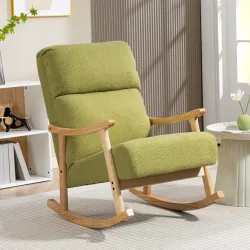 Silla Mecedora de Borreguito con Patas y Reposabrazos de Madera de Caucho Mecedora Carga 120 kg Verde Claro - Ogal.Es