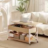 Mesa de Centro Elevable con Ruedas Mesa de Salón con Compartimento Oculto Estantes Abiertos Madera Natural y Blanco - Ogal.Es