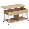Mesa de Centro Elevable con Ruedas Mesa de Salón con Compartimento Oculto Estantes Abiertos Madera Natural y Blanco - Ogal.Es
