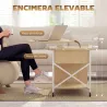 Mesa de Centro Elevable con Ruedas Mesa de Salón con Compartimento Oculto Estantes Abiertos Madera Natural y Blanco - Ogal.Es