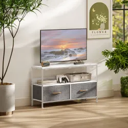 Mueble de TV con Estante y 2 Cajones de Tela Plegables para Televisores hasta 47 Pulgadas Largo de 98 cm Blanco ... - Ogal.Es