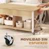 Mesa de Centro Elevable con Ruedas Mesa de Salón con Compartimento Oculto Estantes Abiertos Madera Natural y Blanco - Ogal.Es