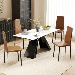 Set de 4 Sillas de Comedor Tapizadas de Piel Sintética con Respaldo Alto y Patas de Acero 41x50x97 cm Marrón - Ogal.Es