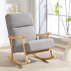 Silla Mecedora de Borreguito con Patas y Reposabrazos de Madera de Caucho Mecedora Carga 120 kg Gris Claro - Ogal.Es