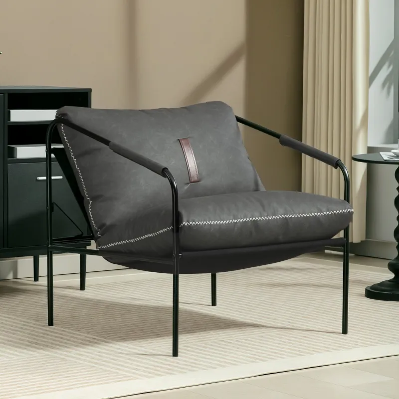 Butaca de Salón Moderna Sillón de Lectura Tapizado en Cuero Sintético Fundas de Cojines Extraíbles Gris Carbón - Ogal.Es