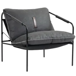 Butaca de Salón Moderna Sillón de Lectura Tapizado en Cuero Sintético Fundas de Cojines Extraíbles Gris Carbón - Ogal.Es
