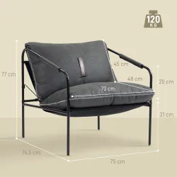Butaca de Salón Moderna Sillón de Lectura Tapizado en Cuero Sintético Fundas de Cojines Extraíbles Gris Carbón - Ogal.Es