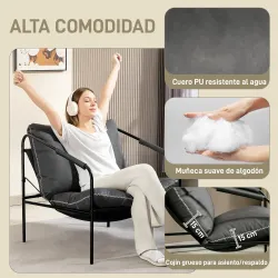 Butaca de Salón Moderna Sillón de Lectura Tapizado en Cuero Sintético Fundas de Cojines Extraíbles Gris Carbón - Ogal.Es