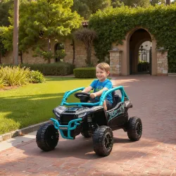 Coche Eléctrico para Niños 12V con Licencia Kawasaki Teryx KRX 1000 Control Remoto Suspensión Trasera Azul - Ogal.Es