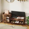 Banco Zapatero Industrial con Asiento Acolchado Compartimento Oculto Estantes Puertas 127x35x59 cm Marrón Rústico - Ogal.Es