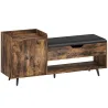 Banco Zapatero Industrial con Asiento Acolchado Compartimento Oculto Estantes Puertas 127x35x59 cm Marrón Rústico - Ogal.Es