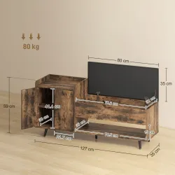 Banco Zapatero Industrial con Asiento Acolchado Compartimento Oculto Estantes Puertas 127x35x59 cm Marrón Rústico - Ogal.Es