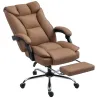 Silla de Escritorio con Reposapiés Respaldo Reclinable Acolchado Grueso Tapizada en Cuero Sintético Marrón - Ogal.Es