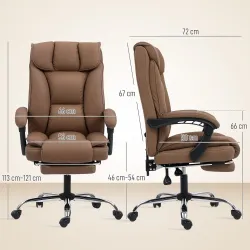 Silla de Escritorio con Reposapiés Respaldo Reclinable Acolchado Grueso Tapizada en Cuero Sintético Marrón - Ogal.Es