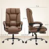 Silla de Escritorio con Reposapiés Respaldo Reclinable Acolchado Grueso Tapizada en Cuero Sintético Marrón - Ogal.Es