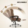 Silla de Escritorio con Reposapiés Respaldo Reclinable Acolchado Grueso Tapizada en Cuero Sintético Marrón - Ogal.Es