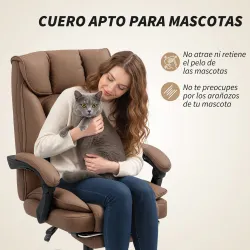 Silla de Escritorio con Reposapiés Respaldo Reclinable Acolchado Grueso Tapizada en Cuero Sintético Marrón - Ogal.Es