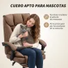 Silla de Escritorio con Reposapiés Respaldo Reclinable Acolchado Grueso Tapizada en Cuero Sintético Marrón - Ogal.Es