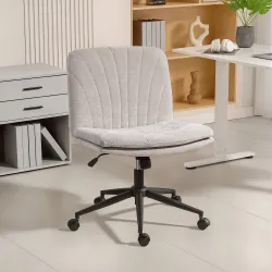 Silla de Oficina con Asiento Ancho sin Reposabrazos Ruedas Altura Ajustable Giratoria Función Basculante Beige - Ogal.Es
