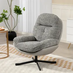 Butaca de Salón Giratoria Moderna Tapizada en Chenilla y Cuero PU con Asiento Ancho Base de Cruz Sillón Relax Gris - Ogal.Es