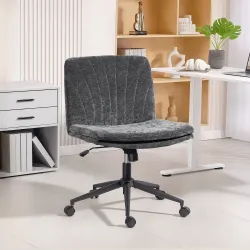 Silla de Oficina con Asiento Ancho sin Reposabrazos Ruedas Altura Ajustable Giratoria Función Basculante Gris - Ogal.Es