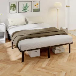 Estructura de Cama 160x200 cm con Marco de Acero Láminas de Álamo y Espacio de Almacenamiento Carga 500 kg Negro - Ogal.Es
