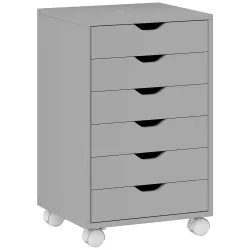 Cajonera Escritorio Archivador Móvil con 6 Cajones Ruedas Guías Deslizantes Silenciosas para Oficina Casa Gris - Ogal.Es
