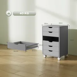 Cajonera Escritorio Archivador Móvil con 6 Cajones Ruedas Guías Deslizantes Silenciosas para Oficina Casa Gris - Ogal.Es