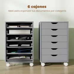 Cajonera Escritorio Archivador Móvil con 6 Cajones Ruedas Guías Deslizantes Silenciosas para Oficina Casa Gris - Ogal.Es