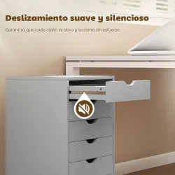 Cajonera Escritorio Archivador Móvil con 6 Cajones Ruedas Guías Deslizantes Silenciosas para Oficina Casa Gris - Ogal.Es