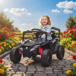 Coche Eléctrico para Niños 12V con 2 Motores Control Remoto 2,4G Suspensión Trasera Faros Música Negro - Ogal.Es