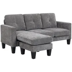 Sofá Chaise Longue Reversible con Estructura de Acero Tapizado en Chenilla 186x130x84cm Gris Oscuro - Ogal.Es