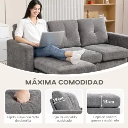 Sofá Chaise Longue Reversible con Estructura de Acero Tapizado en Chenilla 186x130x84cm Gris Oscuro - Ogal.Es