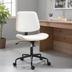 Silla de Escritorio sin Brazos Giratoria con Respaldo Curvado Asiento Forma U Altura Ajustable Basculante Blanco - Ogal.Es