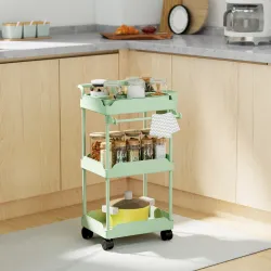 Carrito Auxiliar con Ruedas de 3 Niveles Carrito de Cocina con Cestas Extraíbles y Soporte para Toallas Verde - Ogal.Es