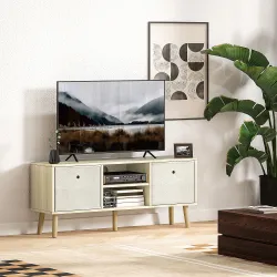 Mueble de TV para Televisores de hasta 50 Pulgadas con 2 Cajones de Tela y Estantes Abiertos Madera y Beige - Ogal.Es