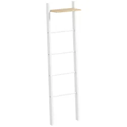 Toallero Escalera con Estante Superior y 4 Barras Toallero de Baño para Apoyar en Pared 43x20x151 cm Blanco y Roble - Ogal.Es