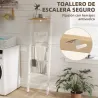 Toallero Escalera con Estante Superior y 4 Barras Toallero de Baño para Apoyar en Pared 43x20x151 cm Blanco y Roble - Ogal.Es