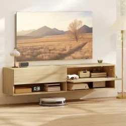 Mueble de TV Suspendido 2 Cajones Abatibles 2 Estantes Abiertos para Televisión 60 Pulgadas 140x32x31 cm Madera ... - Ogal.Es