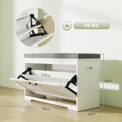 Banco Zapatero Moderno con Asiento Acolchado Estante Ajustable para 8 Pares de Zapatos para Entrada 80x30x50 cm ... - Ogal.Es