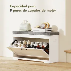 Banco Zapatero Moderno con Asiento Acolchado Estante Ajustable para 8 Pares de Zapatos para Entrada 80x30x50 cm ... - Ogal.Es