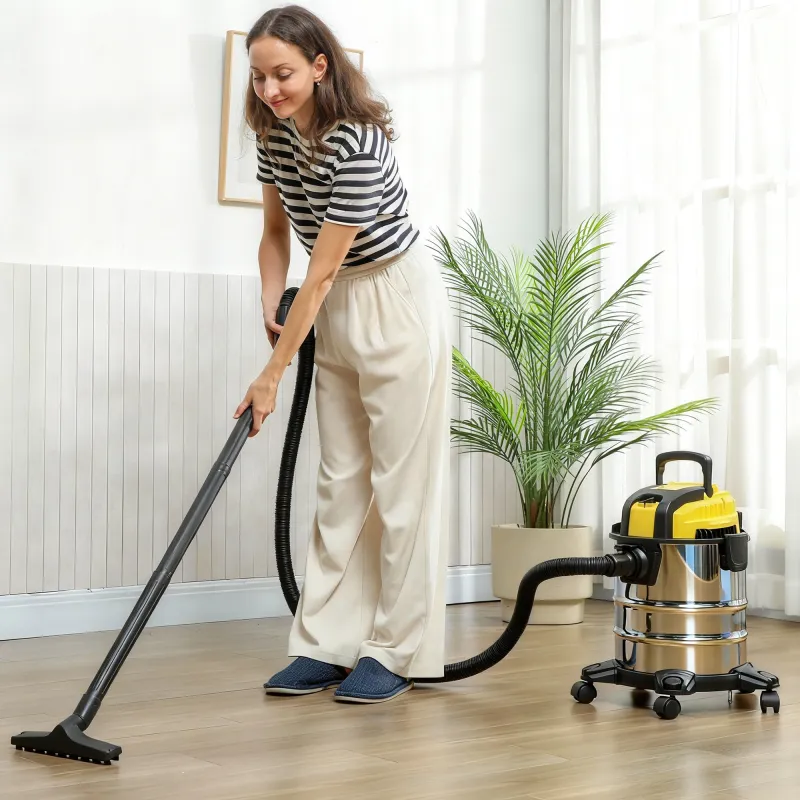 Aspirador en Seco y Húmedo 3 en 1 1200W con Función de Soplador Manguera 2 m Depósito Inoxidable 20L Amarillo - Ogal.Es
