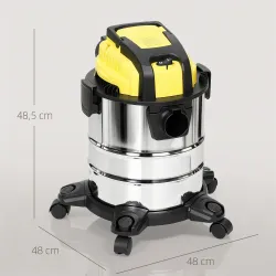 Aspirador en Seco y Húmedo 3 en 1 1200W con Función de Soplador Manguera 2 m Depósito Inoxidable 20L Amarillo - Ogal.Es