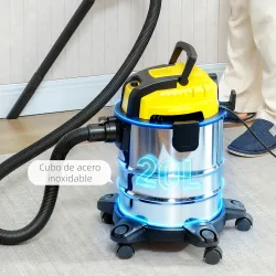 Aspirador en Seco y Húmedo 3 en 1 1200W con Función de Soplador Manguera 2 m Depósito Inoxidable 20L Amarillo - Ogal.Es