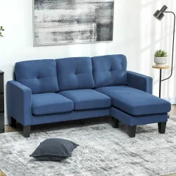 Sofá Chaise Longue Reversible con Estructura de Acero Tapizado en Chenilla 186x130x84cm Azul - Ogal.Es
