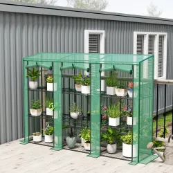 Invernadero de Exterior de 3 Niveles con Puerta Enrollable con Cremallera 9 Estantes Cubierta de PE 215x46x151cm... - Ogal.Es
