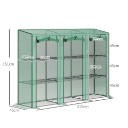 Invernadero de Exterior de 3 Niveles con Puerta Enrollable con Cremallera 9 Estantes Cubierta de PE 215x46x151cm... - Ogal.Es