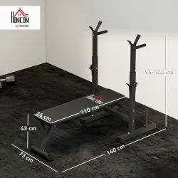 Banco de Musculación con Soporte para Barra y Estación de Dips Carga 220 kg para Entrenamiento en Casa Gimnasio - Ogal.Es